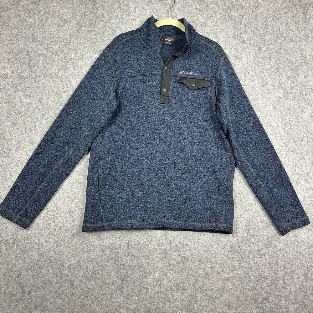 Eddie Bauer Mock Neck Fleece Pullover Mens M Snap Soft Warm Outdoor Zip Pockets